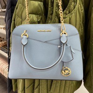 Michael Kors Jet Set Travel Medium Dome Satchel Crossbody Leather Chambray